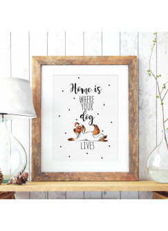 A3 Print Illustration Hundeplakat Hundeposter Poster Plakat mit Hund und Spruch home is where your dog lives p71