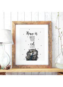 A3 Print Illustration Katzenposter Katzenplakat Poster Plakat mit Katze und Spruch home is where your cat lives A3 Print illustration poster placard cat with quote saying home is where your cat lives p70