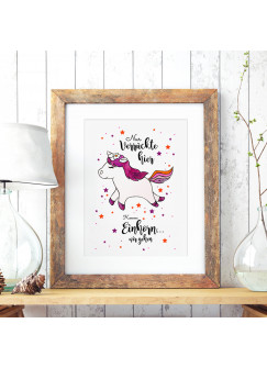 A3 Print Illustration Poster Plakat Einhornplakat Einhornposter Einhorn mit Sterne und Spruch Nur verrückte hier, komm Einhorn... wir gehen A3 Print illustration poster unicorn placard unicorn with stars and quote saying just crazy here, come unicorn... w