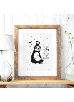 A3 Print Illustration Poster Plakat Faultierplakat Faultierposter Faultier mit Eule und Spruch Zitat Sprichwort Ich spüre das Tier in mir... ich glaube es ist ein Faultier A3 Print illustration poster placard sloth with owl and quote saying i feel the ani