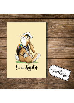 A6 Postkarte Ansichtskarte Osterkarte Flyer Print Hase Osterhase mit Spruch Ei Ei Käptn A6 postcard print easter card bunny rabbit with quote ei ei captain pk101_H.jpg