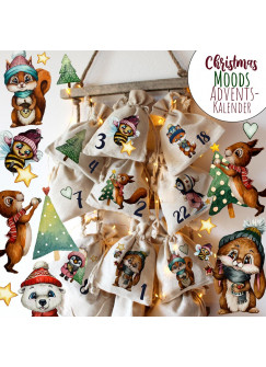 Adventskalender A3 und A4 Bügelbilder Bügelpatch Patches Motiv Wintertiere Winter Weihnachten Weihnachtsmotive zum Aufbügeln ad07