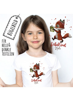 Bügelbilder zur Einschulung Fuchs mit Buch & Wunschname Schulkind Applikation Kissen Shirt Taschen Bügelbild Patch in A5 bb185