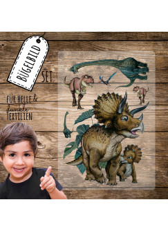 Bügelbilder Dinosaurier Triceratops Dinos Dino Set in A5 Applikation Kissen Shirt Taschen Bügelbild Bügelmotiv Patch Aufbügelbilder bb240