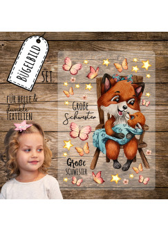 Bügelbilder Fuchs Füchschen große Schwester Geschwister Sterne Set in A5 Applikation Kissen Shirt Taschen Bügelbild Bügelmotiv Patch Aufbügelbilder bb248