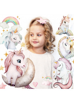 Bügelbilder 8 Einhörner Einhorn Regenbogen rosa Set in A5 Applikation Kissen Shirt Taschen Bügelbild Bügelmotiv Patch Aufbügelbilder bb255