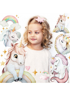 Bügelbilder Einhörner Einhorn Regenbogen rosa Set in A5 Applikation Kissen Shirt Taschen Bügelbild Bügelmotiv Patch Aufbügelbilder bb256