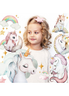 Bügelbilder Einhörner Einhorn Regenbogen rosa Set in A5 Applikation Kissen Shirt Taschen Bügelbild Bügelmotiv Patch Aufbügelbilder bb257