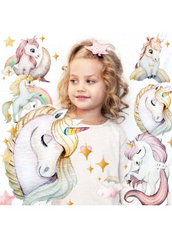 Bügelbilder 9 Einhörner Einhorn Regenbogen rosa Set in A5 Applikation Kissen Shirt Taschen Bügelbild Bügelmotiv Patch Aufbügelbilder bb258