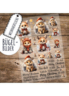 Bügelbilder Winter Fuchs Füchse Weihnachten Set in A5 Applikation Kissen Shirt Taschen Bügelbild Bügelmotiv Patch Aufbügelbilder bb262