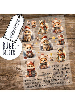 Bügelbilder Fuchs Füchse Eichhörnchen Weihnachten Set in A5 Applikation Kissen Shirt Taschen Bügelbild Bügelmotiv Patch Aufbügelbilder bb263