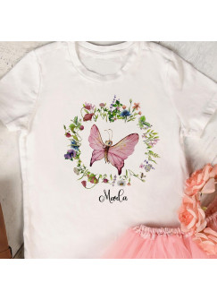 Bügelbilder Schmetterlinge Blumenkranz in A5 A4 Bogen Wunschname Name Applikation Kissen Shirt Bügelbild Bügelmotiv Patch auch dunkle Textilien bb266