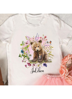 Bügelbilder Bär Blumenkranz in A5 A4 Bogen Wunschname Name Applikation Kissen Shirt Bügelbild Bügelmotiv Patch auch dunkle Textilien bb272