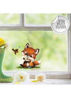 Mini Fensterbild Fuchs Füchschen Pusteblume Schmetterlinge wiederverwendbar Fensterdeko Fensterbilder Frühling Deko Dekoration bf127mini