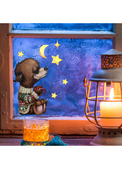 Fensterbild Weihnachtsdeko Weihnachten Bär Pulli Sterne wiederverwendbar Fensterdeko Winter Fensterbilder Kinder Zimmer bf139