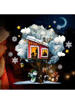 Fensterbild Weihnachtsdeko Weihnachten Baum Baumhaus Schnee Schneemann wiederverwendbar Fensterdeko Winter Fensterbilder Kinder Zimmer bf142