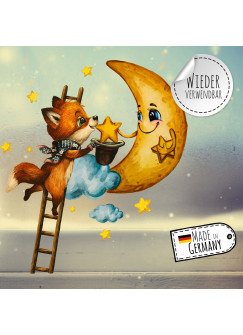 Fensterbild Weihnachtsdeko Weihnachten Fuchs mit Mond Sterne wiederverwendbar Fensterdeko Winter Fensterbilder Kinder Zimmer bf144