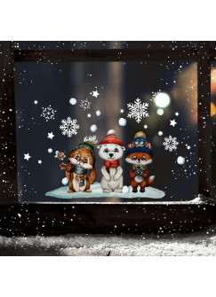 Fensterbild Weihnachtsdeko Weihnachten Tierkinder Hase Eisbär Fuchs wiederverwendbar Fensterdeko Winter Fensterbilder Kinder bf147