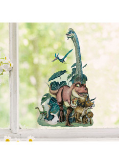 Fensterbild Dinosaurier Dinos Dinosaurier T-Rex Brontosaurus Triceratops wiederverwendbar Fensterdeko Fensterbilder Kinder Frühling Deko Dekoration