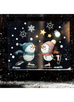 Fensterbild Weihnachtsdeko Weihnachten Schneemann Schlittschuhe Schneeflocken Sterne wiederverwendbar Winter Fensterdeko Fensterbilder Kinder Zimmer bf188