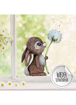 Fensterbild Hase mit Pusteblume -WIEDERVERWENDBAR- Fensterdeko Fensterbilder bf21