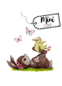 Mini Sticker Aufkleber Hase mit Entchen & Schmetterlinge - wiederverwendbar - Frühlings Deko Fensterbilder Osterdeko Ostern bf33mini