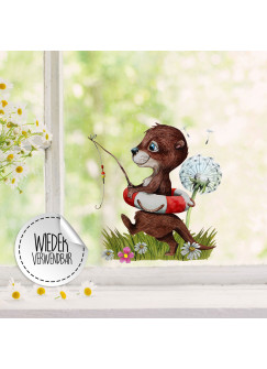 Fensterbild Otter angelt mit Schwimmring Pusteblume -WIEDERVERWENDBAR- Fensterdeko Fensterbilder Frühlingsdeko Deko Dekoration bf37