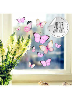 Fensterbild Schmetterlinge rosa -WIEDERVERWENDBAR- Fensterdeko Fensterbilder Frühling Frühlingsdeko Deko Dekoration bf55