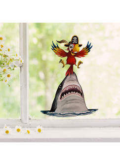 Fensterbild Hai Fisch Vogel Papagei -wiederverwendbar- Fensterdeko Fensterbilder Deko Dekoration Kinderzimmer bf71