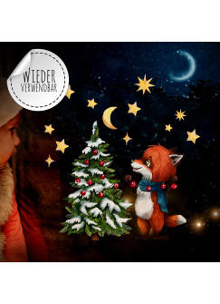 Fensterbild Weihnachtsdeko Weihnachten Fuchs Sterne -wiederverwendbar- Fensterdeko Winter Fensterbilder Kinder Zimmer bf72