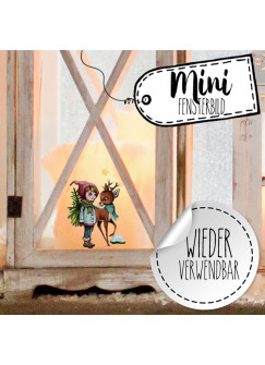 Mini-Fensterbild Weihnachtsdeko Weihnachten Mädchen Reh -wiederverwendbar- Fensterdeko Winter Fensterbilder Kinder bf73mini