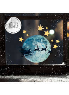 Fensterbild Weihnachtsdeko Vollmond Weihnachtsmann Sterne -wiederverwendbar- Fensterdeko Winter Fensterbilder Kinder bf90