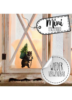 Mini-Fensterbild Weihnachtsdeko Bär-wiederverwendbar- Fensterdeko Winter Fensterbilder Kinder Zimmer bf95mini