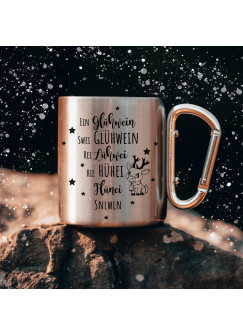 Campingbecher Edelstahl mit Karabiner Tasse Becher Kaffeebecher Camping Glühweinbecher Glühweintasse Spruch Ein Glühwein Rentier Hirsch Motiv cb023