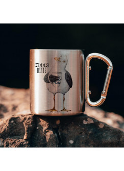 Campingbecher Edelstahl mit Karabiner Tasse Becher Kaffeebecher Camping Spruch Meer mit Möwe Möwen Motiv cb08