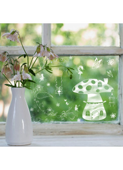 Vorlage Fensterbild Pilzhaus Feen Elfen Blumen Schmetterlinge Kreidefensterbild Chalky Markers Frühling Frühlingsdeko Deko Ostern Fensterdeko Fensterbilder ch23