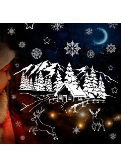 Vorlage Fensterbild Kreidefensterbild Chalky Markers Schneeflocken Hirsche Winterlandschaft Sterne Deko Weihnachten Fensterdeko Fensterbilder ch5