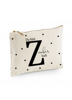 Canvas Pouch Tasche Buchstabe Z mit Spruch Du bist Zauberhaft & Punkte Waschtasche Kulturbeutel individuell bedruckt cl1