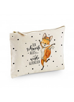 Canvas Pouch Tasche mit Fuchs & Spruch schmeiß alles hin werde glücklich Waschtasche Kulturbeutel individuell bedruckt cl17