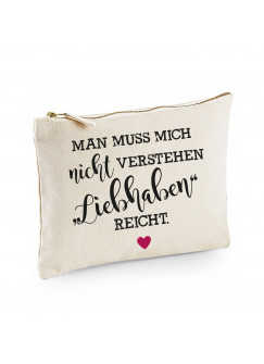 Canvas Pouch Tasche Spruch liebhaben reicht mit Herz Herzsymbol Herzchen Waschtasche Kulturbeutel individuell bedruckt cl3