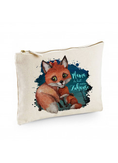 Canvas Pouch Tasche Fuchs Fuchsmama mit Junges & Spruch Mama mein Zuhause Waschtasche Kulturbeutel individuell bedruckt cl35