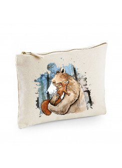 Canvas Pouch Tasche Bär & Eichhörnchen im Wald Waschtasche Kulturbeutel individuell bedruckt cl38