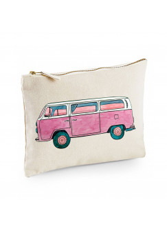 Canvas Pouch Tasche Bulli Bus pink oder türkis von der Seite seitlich Waschtasche Kulturbeutel individuell bedruckt cl39