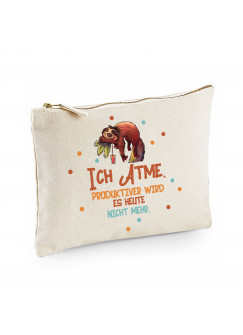 Canvas Pouch Tasche mit Faultier & Spruch Ich atme Waschtasche Kulturbeutel individuell bedruckt cl4