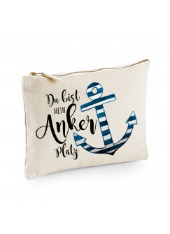 Canvas Pouch Tasche mit Anker & Spruch Du bist mein Anker Platz Waschtasche Kulturbeutel individuell bedruckt cl42