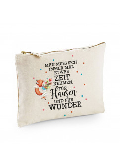 Canvas Pouch Tasche mit Fuchs & Spruch Zeit für Flausen und Wunder Waschtasche Kulturbeutel individuell bedruckt cl5