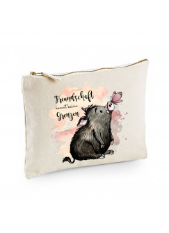 Canvas Pouch Tasche Schwein & Schmetterling Spruch Freundschaft Waschtasche Kulturbeutel Kosmetiktasche individuell bedruckt cl50