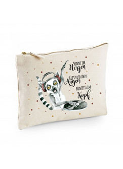 Canvas Pouch Tasche Lemur DJ & Spruch Konfetti im Kopf Punkte Waschtasche Kulturbeutel Kosmetiktasche individuell bedruckt cl53