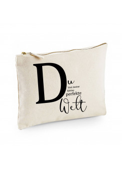 Canvas Pouch Tasche Buchstabe D mit Spruch Du bist meine perfekte Welt Waschtasche Kulturbeutel individuell bedruckt cl7