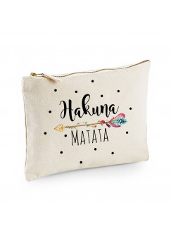 Canvas Pouch Tasche mit Spruch Hakuna Matata & Pfeil Motiv Punkte Waschtasche Kulturbeutel individuell bedruckt cl8